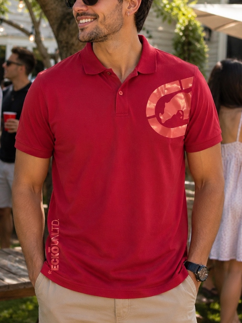 Ecko Unltd- Red Classic Rhino Logo Polo Shirt Size Large